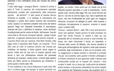 Mininni, Segretario FLAI CGIL Nazionale: il settore agricolo ha già il suo DURC.