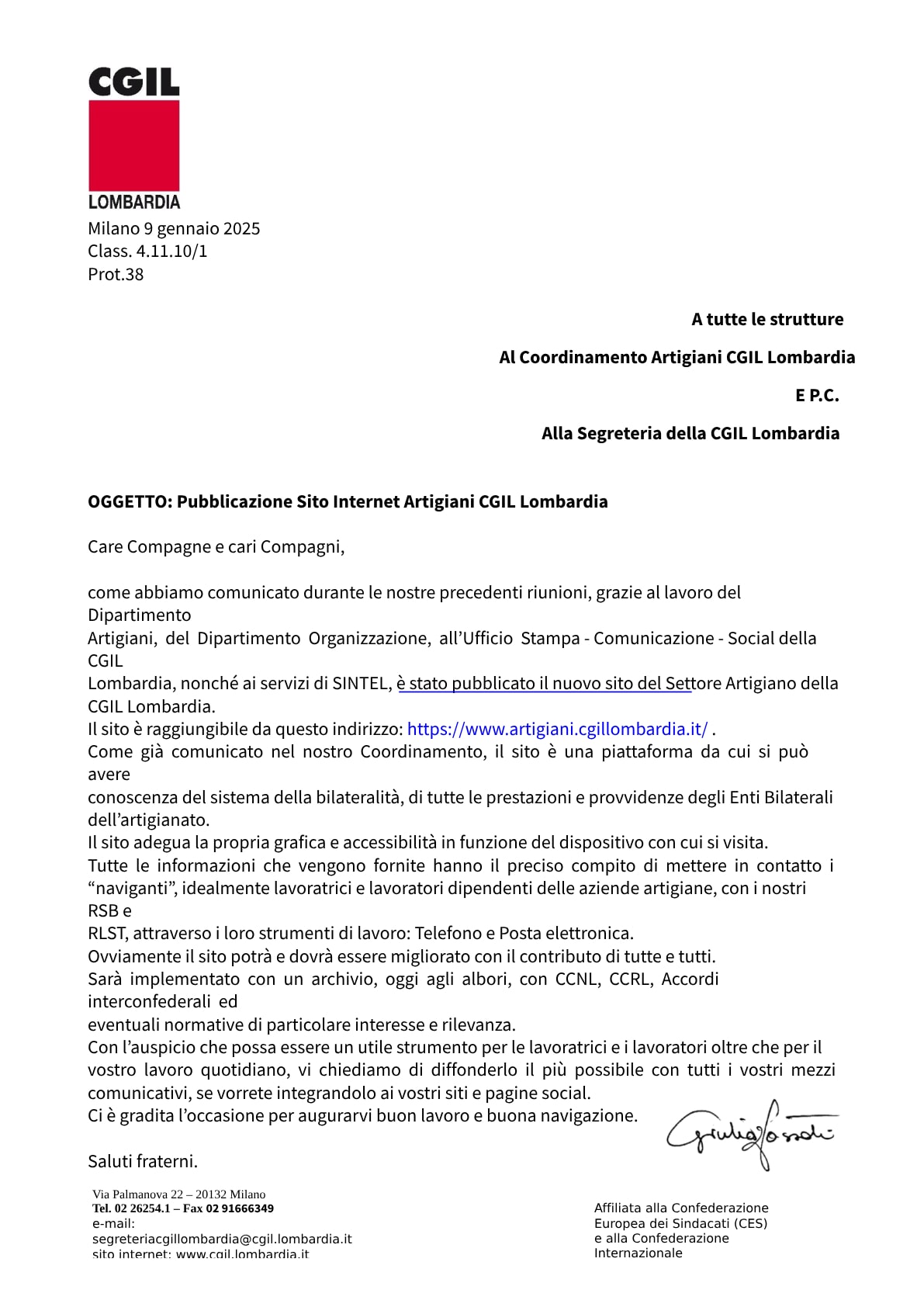 Sito internet Artigianato CGIL Lombardia