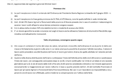 VERBALE DI ACCORDO Orario di lavoro per emergenza caldo – Rischio colpo di calore